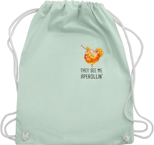 Turnbeutel Rucksack - Party & Alkohol Damen - They see me Aperollin | Aperol Spritz | Aperol Geschenk | Holy Aperoli | JGA | Mädelsabend | Aperol Kostüm - Unisize - Pastell Grün - saufrucksack von Shirtracer