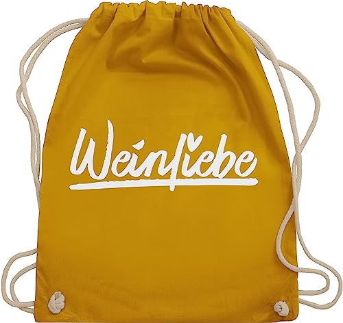 Turnbeutel Rucksack - Party & Alkohol Damen - Weinliebe Schriftzug - weiß - Unisize - Senfgelb - trink sprüche turnsackerl alki bag trinkspruch beutel mit kordelzug saufgeschenk tasche trinken von Shirtracer