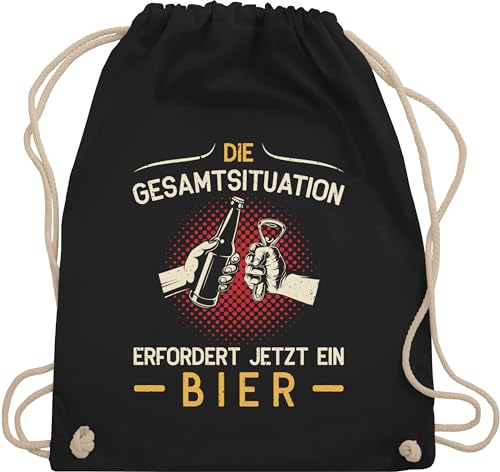 Turnbeutel Rucksack - Party & Alkohol Herren - Die Gesamtsituation erfordert jetzt ein Bier - Geschenk Bierfreunde Vatertag - Unisize - Schwarz - saufrucksack sauf sprüche stoffrucksack saufen alki von Shirtracer