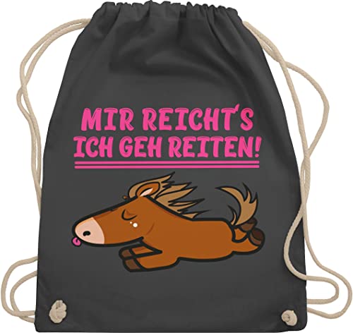 Shirtracer Turnbeutel Rucksack - Pferde Geschenk und Zubehör - Mir reichts ich geh reiten - Unisize - Dunkelgrau - reitsachen reichts, geschenkebeutel reitbedarf mädchen pferdebeutel reitsport gehe von Shirtracer