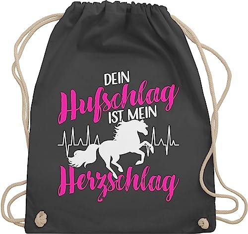 Shirtracer Turnbeutel Rucksack - Pferde - Taschen - Dein Hufschlag ist mein Herzschlag Schriftzug - Unisize - Dunkelgrau - stofftasche tasche für reiter reit pferd turnsackerl mädchen reiten geschenk von Shirtracer