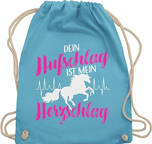 Turnbeutel Rucksack - Pferde - Taschen - Dein Hufschlag ist mein Herzschlag Schriftzug - Unisize - Hellblau - reiten zubehör stalltasche pferd pferdeliebhaber islandpferde turntasche geschenk von Shirtracer