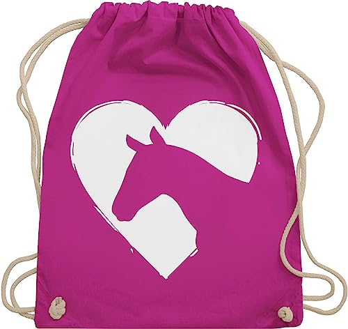 Turnbeutel Rucksack - Pferde - Taschen - Herz mit Pferdekopf - Unisize - Fuchsia - mädchen stalltasche pferd pferdeliebhaber pferdemotiv sporttasche groß pferdebeutel reiten tasche von Shirtracer