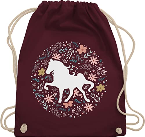 Turnbeutel Rucksack - Pferde - Taschen - Pferd mit Blumen - Unisize - Bordeauxrot - pferdetaschen pferdemotiv und turn beutel stallbeutel pferdesprüchen beuteltasche mädchen reiten geschenk von Shirtracer