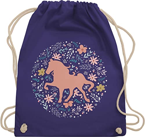 Turnbeutel Rucksack - Pferde - Taschen - Pferd mit Blumen - Unisize - Lila - reiterin geschenk geschenke für pferdefreunde sprüche mädchen pferden pferdefan reiter pferdespruch sachen baumwolle von Shirtracer