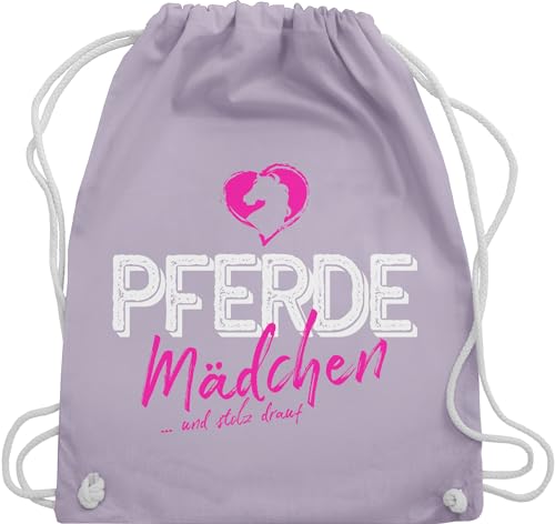 Turnbeutel Rucksack - Pferde - Taschen - Pferdemädchen und stolz drauf - Unisize - Pastell Lila - reitsachen für reiter pferdezubehör stoffrucksack pferd spruch beutel pferdeliebe stofftasche von Shirtracer