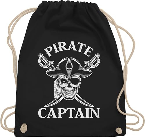 Turnbeutel Rucksack - Pirat - Taschen - Pirate Captain | Piratenkapitän | Totenkopf mit Augenklappe | Piratenschädel | Piratenthema - Unisize - Schwarz - piraten tasche von Shirtracer