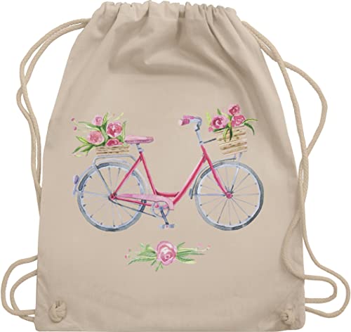 Turnbeutel Rucksack - Retro - Vintage Fahrrad Wasserfarbe Blumen - Unisize - Naturweiß - radfahren geschenke kunst bike beutelrucksäcke geschenkideen für radfahrer art fahrrd stoffbeutel geschenk von Shirtracer