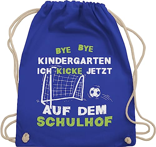 Turnbeutel Rucksack - Schulanfang & Einschulung Geschenk - Bye Bye Kindergarten - Kicke Schulhof - Unisize - Royalblau - schulkind kind 2024 1 klasse kita ende juterucksack junge geschenke für von Shirtracer