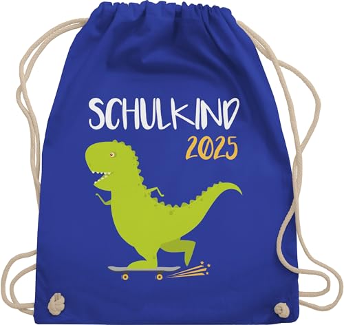 Shirtracer Turnbeutel Rucksack - Schulanfang & Einschulung Geschenk - Schulkind 2025 - Dino mit Skateboard - Unisize - Royalblau - schulkinder geschenke einschulung-schulanfang schulanfänger dinos von Shirtracer