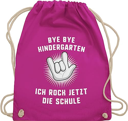 Shirtracer Turnbeutel Rucksack - Schulanfang & Einschulung Geschenk - Bye Bye Kindergarten Ich rock jetzt die Schule Hand - Unisize - Fuchsia - schuleinführung geschenke mädchen zur schulanfänger von Shirtracer