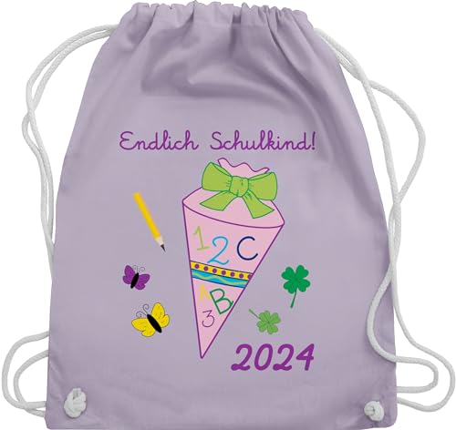 Shirtracer Turnbeutel Rucksack - Schulanfang & Einschulung Geschenk - Endlich Schulkind 2024 Mädchen - Unisize - Pastell Lila - ich werde stoffbeutel sachen kind 1 klasse bin tasche geschenktasche von Shirtracer