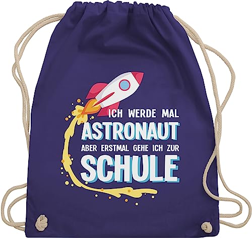 Turnbeutel Rucksack - Schulanfang & Einschulung Geschenk - Ich werde mal Astronaut aber erstmal gehe ich zur Schule Rakete - Unisize - Lila - alles für ein schulkind schulanfangsgeschenk von Shirtracer