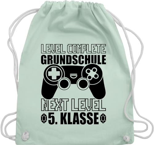 Turnbeutel Rucksack - Schulanfang & Einschulung Geschenk - Level complete - Grundschule Next Level 5. Klasse - Unisize - Pastell Grün - schulkind weiterführende schule baumwollrucksack schulstart von Shirtracer