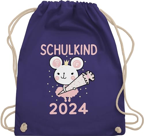 Shirtracer Turnbeutel Rucksack - Schulanfang & Einschulung Geschenk - Maus mit Schultüte Schulkind 2024 - Unisize - Lila - schulstart sport beutel schulanfaenger tasche erste schultag baumwolle von Shirtracer