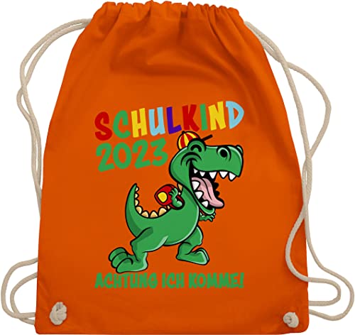 Shirtracer Turnbeutel Rucksack - Schulanfang & Einschulung Geschenk - Schulkind 2024 Achtung ich komme! - bunt - Unisize - Orange - maedchen 1 klasse dino beutel baumwolle geschenke für schulkinder von Shirtracer