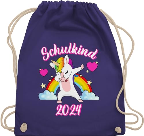 Turnbeutel Rucksack - Schulanfang & Einschulung Geschenk - Schulkind 2024 dabbendes Einhorn Regenbogen - Unisize - Lila - tasche stoff 1.schultag taschen schulstarter beutel kinder schuleingang von Shirtracer