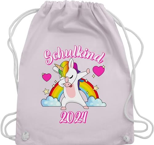 Shirtracer Turnbeutel Rucksack - Schulanfang & Einschulung Geschenk - Schulkind 2024 dabbendes Einhorn Regenbogen - Unisize - Pastell Rosa - schule tasche erste schuljahr turnsackerl erstklässler von Shirtracer