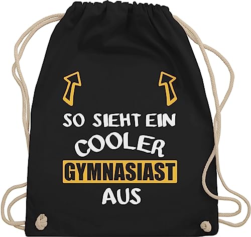 Turnbeutel Rucksack - Schulanfang & Einschulung Geschenk - So sieht ein cooler Gymnasiast aus weiß/orange - Unisize - Schwarz - zur schulanfänger gymnasium stoffbeutel 1 schultag 5. klasse von Shirtracer