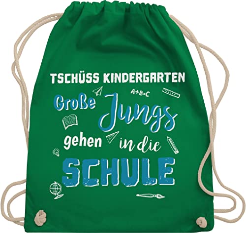 Turnbeutel Rucksack - Schulanfang & Einschulung Geschenk - Tschüss Kindergarten Große Jungs - Unisize - Grün - beutel baumwolle eingeschult bye beutelrucksäcke erster schultag ade turnbuetel von Shirtracer