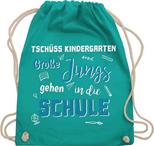 Turnbeutel Rucksack - Schulanfang & Einschulung Geschenk - Tschüss Kindergarten Große Jungs - Unisize - Türkis - einschulungs by by baumwollbeutel schuleintritt erster stoffbeutel kordelzug von Shirtracer