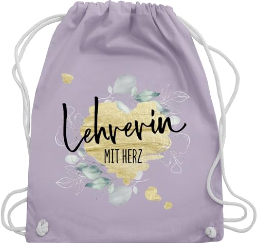 Shirtracer Turnbeutel Rucksack - Taschen - Lehrerin mit Herz - Abschiedsgeschenk Weihnachten - Unisize - Pastell Lila - baumwollrucksack dankeschön geschenk lehrerinnen stoffbeutel kordelzug für bag von Shirtracer