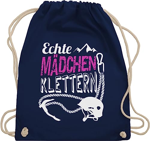 Turnbeutel Rucksack - Echte Mädchen klettern - Unisize - Navy Blau - beutel kinder turnen tasche turnsack sackerl turnsackerl stoffbeutel gym bag sporttasche baumwolle stoff baumwoll sport turn von Shirtracer