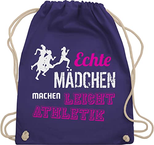 Turnbeutel Rucksack - Echte Mädchen machen Leichtathletik - Unisize - Lila - beuteltasche gym beutel baumwollbeutel baumwolle mit kordel uni baumwoll stoff kinder kordelzug leichtathletik+geschenk von Shirtracer