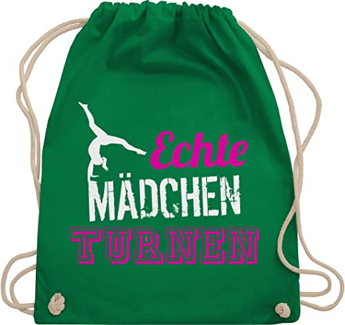 Shirtracer Turnbeutel Rucksack - Echte Mädchen turnen - Geschenk Turnerin - Unisize - Grün - baumwolle beutel stoff baumwoll kordel tasche stoffbeutel als turn kordelzug kunstturnen kinderturnbeutel von Shirtracer