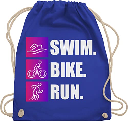 Turnbeutel Rucksack - Swim. Bike. Run. - Unisize - Royalblau - baumwolle beutel triathleten gym bag sport baumwoll geschenk geburtstag triathlete triathlon tasche für swim bike run stoffrucksack von Shirtracer