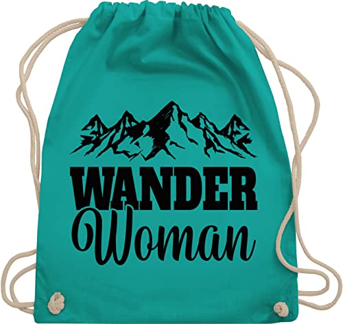 Turnbeutel Rucksack - Wander Woman - Geschenk für Wanderin - Unisize - Türkis - mit bergmotiv stoffbeutel aus baumwolle gehe wandern baumwollrucksack wanderwoman sackerl bergverliebt sportbeutel von Shirtracer