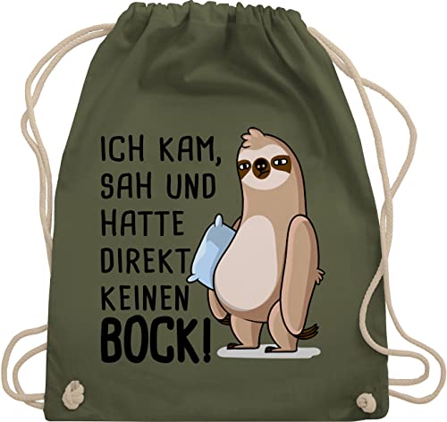 Shirtracer Turnbeutel Rucksack - Sprüche Statement - Hatte direkt keinen Bock - Faultier - Unisize - Olivgrün - faultiere stoffbeutel mit kordelzug statements kam sah turn tasche spruechen faultier, von Shirtracer