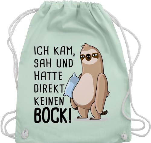 Turnbeutel Rucksack - Sprüche Statement - Hatte direkt keinen Bock - Faultier - Unisize - Pastell Grün - mit aufschrift kam sah beutel statements faultiere stoffrucksack sprüchen￼ faultier, von Shirtracer