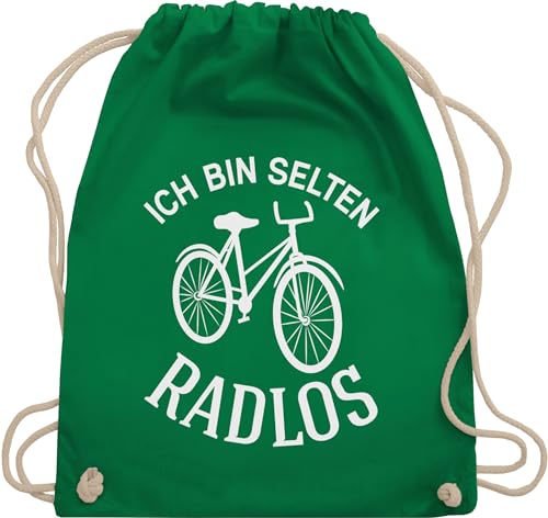 Shirtracer Turnbeutel Rucksack - Sprüche Statement - Ich bin selten Radlos - Unisize - Grün - mit aufschrift gym bag geschenk fahrradliebhaber kordel cycle kinder baumwolle mountainbike stoff von Shirtracer