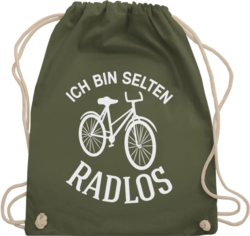 Shirtracer Turnbeutel Rucksack - Sprüche Statement - Ich bin selten Radlos - Unisize - Olivgrün - fahrrad motiven stoffsackerl radfahrer geschenk bags cycling baumwollbeutel radsport von Shirtracer