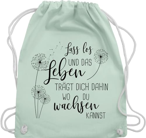 Turnbeutel Rucksack - Sprüche Statement - Lass los Pusteblumen - Schwarz - Unisize - Pastell Grün - stoffbeutel mit kordelzug sport beuteltasche beutel kinder turnsack taschen sporttasche von Shirtracer