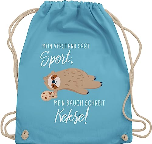 Turnbeutel Rucksack - Sprüche Statement - Mein Bauch schreit Kekse! Faultier - Unisize - Hellblau - sport beuteltasche kekse stofftaschen verstand sagt geschenkebeutel ! stoffbeutel mit kordelzug von Shirtracer