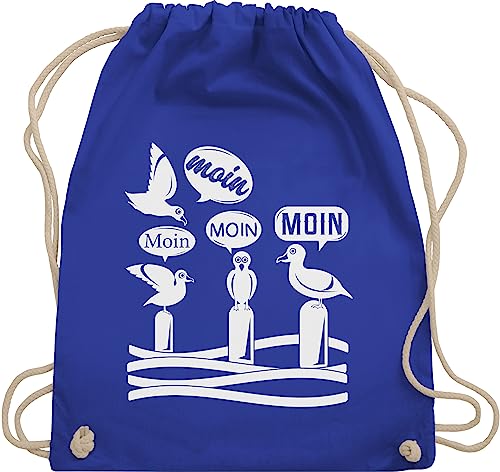 Turnbeutel Rucksack - Sprüche Statement - Moin - Möwen - weiß - Unisize - Royalblau - beutel mit kordelzug gym bag stoff sprüche. moin,moin turnsackerl sprüchen hamburg baumwollbeutel spruche von Shirtracer