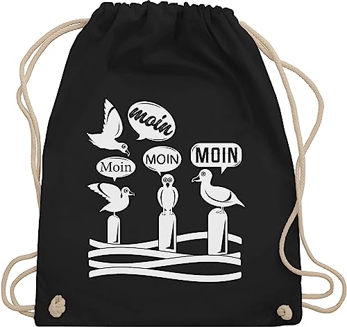 Shirtracer Turnbeutel Rucksack - Sprüche Statement - Moin - Möwen - weiß - Unisize - Schwarz - spruch möwe beutel spruche moein stoffbeutel sprüchen hamburg rucksäcke spruechen moin,moin tasche von Shirtracer