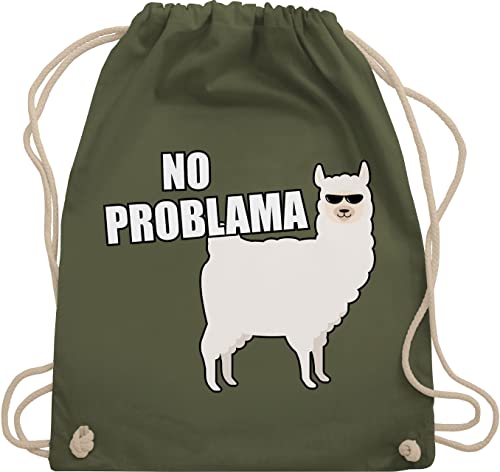 Turnbeutel Rucksack - Sprüche Statement - No Problama | Drama Lama - Unisize - Olivgrün - sportbeutel tiermotiv animal print bags mit aufschrift turn beutel spruch turnsack rucksäcke turnsackerl von Shirtracer