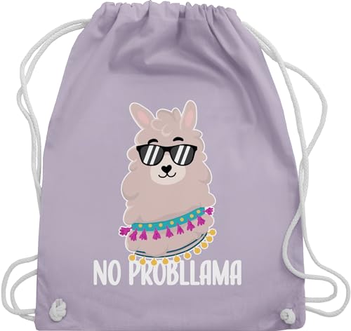 Turnbeutel Rucksack - Sprüche Statement - No Probllama - weiß - Unisize - Pastell Lila - sport beutel tasche gym bag sportbag baumwolle uni kordel stoff baumwoll turnen mit turn kordelzug spruch von Shirtracer