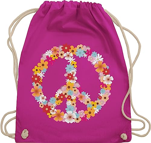 Turnbeutel Rucksack - Sprüche Statement - Peace Flower Power - Hippie Peace Zeichen Friedenszeichen 90er 70er - Unisize - Fuchsia - festival turnsack mit aufschrift 90s beutel sportbeutel retro von Shirtracer