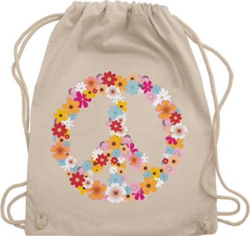 Turnbeutel Rucksack - Sprüche Statement - Peace Flower Power - Hippie Peace Zeichen Friedenszeichen 90er 70er - Unisize - Naturweiß - sportbeutel baumwolle beutel festival flowers baumwollbeutel von Shirtracer