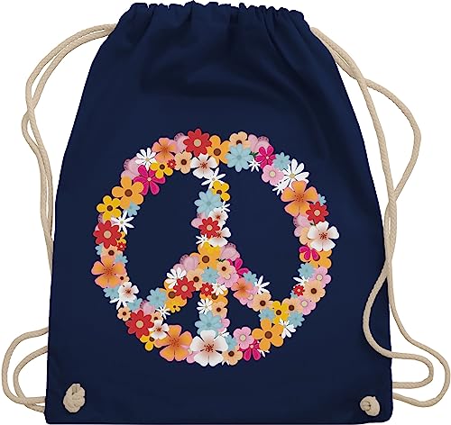 Shirtracer Turnbeutel Rucksack - Sprüche Statement - Peace Flower Power - Hippie Peace Zeichen Friedenszeichen 90er 70er - Unisize - Navy Blau - turnsäcke sportbeutel festival hippi stoffturnbeutel von Shirtracer