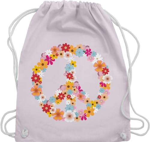 Turnbeutel Rucksack - Sprüche Statement - Peace Flower Power - Hippie Peace Zeichen Friedenszeichen 90er 70er - Unisize - Pastell Rosa - love baumwollrucksack jahre turn tasche party baumwolle von Shirtracer