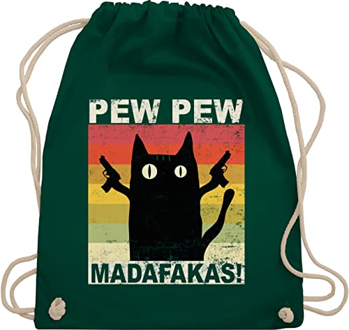 Shirtracer Turnbeutel Rucksack - Sprüche Statement - Pew Pew Madafakas - Unisize - Dunkelgrün - mit aufschrift cat beutel statements cats stoffrucksack sprüchen￼ katze bag katzen stoffbeutel katzen- von Shirtracer