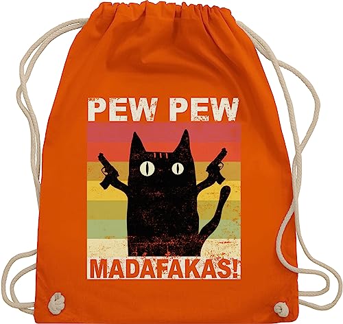 Turnbeutel Rucksack - Sprüche Statement - Pew Pew Madafakas - Unisize - Orange - mit aufschrift katzenmotiven stoffbeutel kordelzug pewpewpew beutel festival taschen madafakers bags katzen- gymsack von Shirtracer