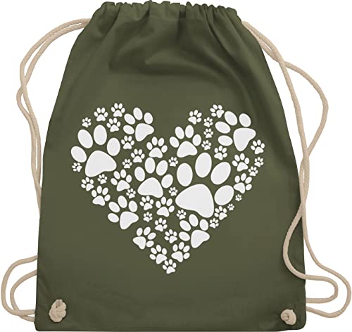 Turnbeutel Rucksack - Sprüche Statement - Pfoten Herz - Unisize - Olivgrün - tasche mit kordelzug hundepfoten stoffrucksack hund bag und pfote sporttasche hunde stofftaschen pfotenabdruck von Shirtracer