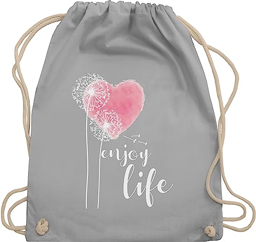 Turnbeutel Rucksack - Sprüche Statement - Pusteblume Enjoy Life weiß/rosa - Unisize - Hellgrau - mit aufschrift blumen beutel statements pusteblumen stoffbeutel sprüchen￼ stoffrucksack spruch von Shirtracer