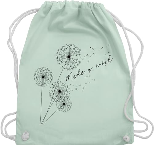 Shirtracer Turnbeutel Rucksack - Sprüche Statement - Pusteblume Make a wish Schwarz - Unisize - Pastell Grün - turnen tasche mit aufschrift pusteblumen stoffrucksäcke spruch baumwollbeutel gym beutel von Shirtracer